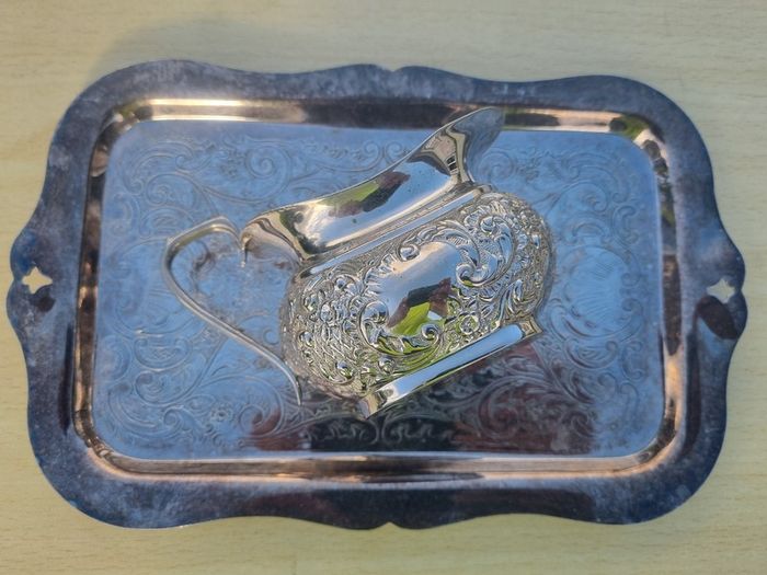 Viking Plate / Made in Canada / E.P. Brass creamer and tray