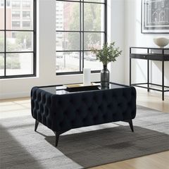 Velvet coffee table with glass