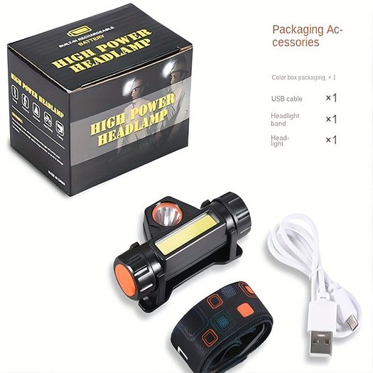 USB Charging LED Headlight - Near & Far COB Light, Multifunctional for Outdoor Fishing & Emergency, Free inspection