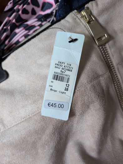River Island Beige. A-Line Faux Suede Skirt.  S.12.  B.N.W.T.