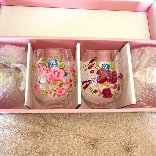 Set of 4 Floral painted glasses - in box