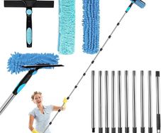 12.8FT(3.9m) Window Cleaning Equipment,Window Cleaner with Long Handle(153IN),Professional Window Squeegee Glass Cleaning Tool for High Windows, Shower Glass, Car, RV