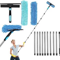 12.8FT(3.9m) Window Cleaning Equipment,Window Cleaner with Long Handle(153IN),Professional Window Squeegee Glass Cleaning Tool for High Windows, Shower Glass, Car, RV
