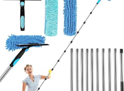 12.8FT(3.9m) Window Cleaning Equipment,Window Cleaner with Long Handle(153IN),Professional Window Squeegee Glass Cleaning Tool for High Windows, Shower Glass, Car, RV