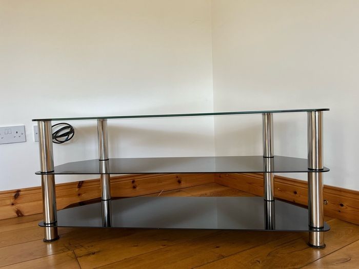 Black glass & chrome TV stand