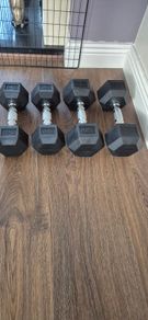 2 sets of used hexagonal dumbbells