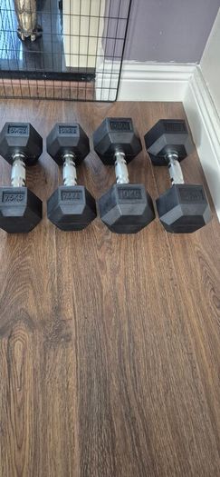 2 sets of used hexagonal dumbbells
