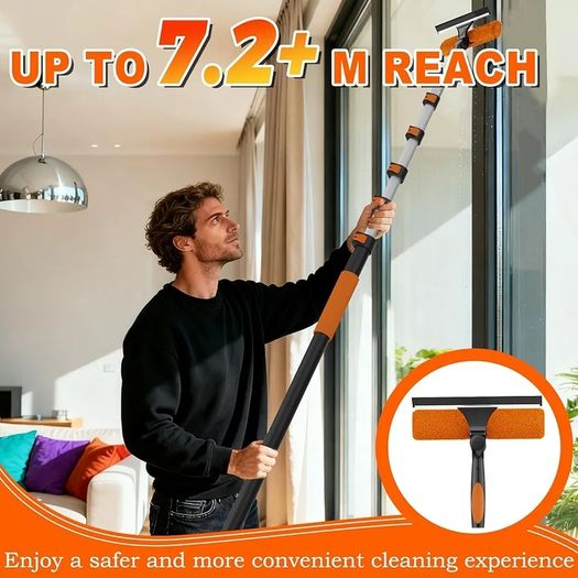 7.2m Telescopic Window Cleaner, Professional Window Cleaning Equipment with Extendable Window Cleaning Pole and 25cm Window Squeegee, Long Reach Window Cleaner Tool for Outdoor/Indoor Use