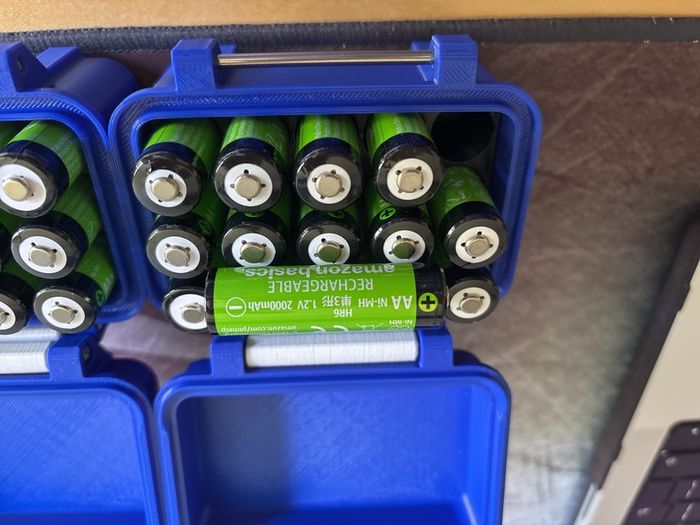 30 Amazon AA rechargeable batteries with 3D printed cases