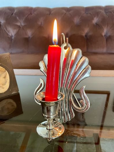 Antique Silver Colour Art Deco Style Retro Decor Scallop Shell Candle Sconce 1920s