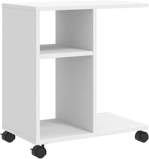 Mobile Side Table with Wheels  White or Oak Finish 50 x 30 x 55 cm