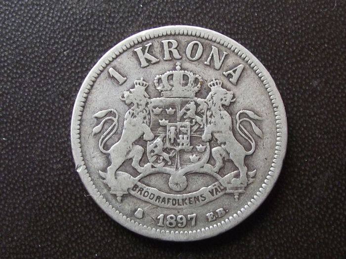 1897 Sweden. Oscar II. Silver 1 Krona