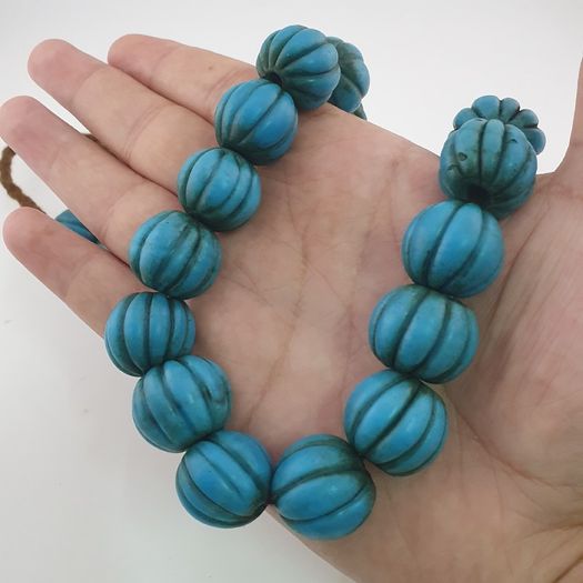 Antique African Turqouise Blue Melon Shape Beads Necklace Strands