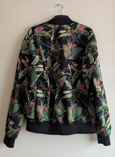 Zara Man Green Plant Floral Bomber Size XL