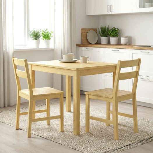 Set of 2 Bamboo Dining Chairs, Armless Kitchen Chairs with Slatted Seat, Natural Wood