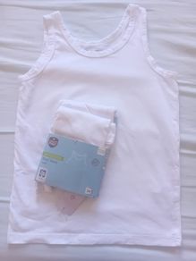 3 White Sleeveless Cotton Vests Age 10-12