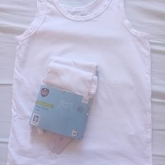 3 White Sleeveless Cotton Vests Age 10-12
