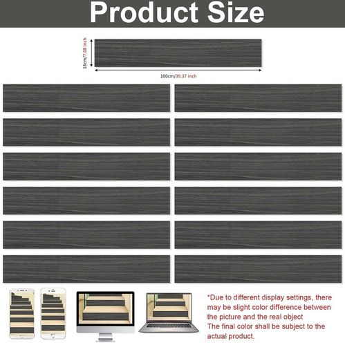 Stair Stickers, Pack of 13, Vintage Wood Grain Self-Adhesive Stair Stickers, 18 x 100 cm, Wood Look Stairs Decor, Kitchen Bathroom Tile Stickers, DIY Furniture Stickers (Dark Grey)