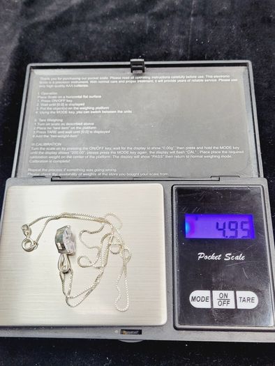 Sterling Silver 925 Box Chain Necklace with Hexagonal Cut Pendant