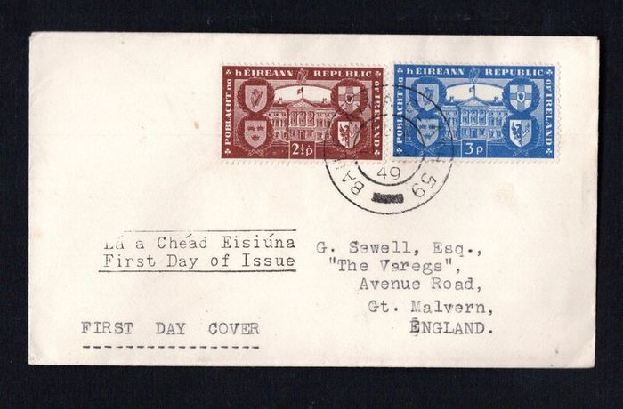 1949 Ireland Republic of Ireland (International Recognition of the Republic) Commemorative Stamps Neatly addressed plain First Day Cover (FDC) with Baile Atha Cliath (Dublin) cancel