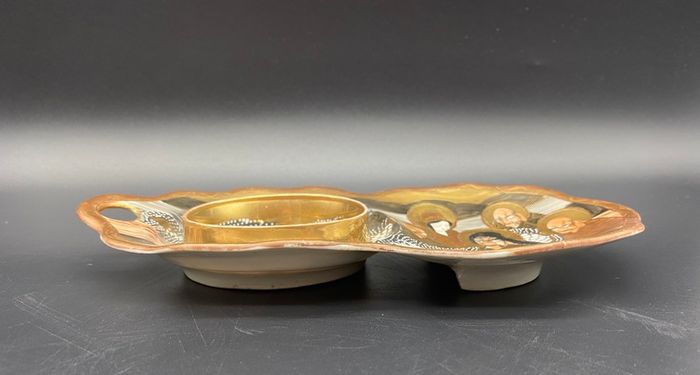 Japanese Satsuma Porcelain Unusual Cup Holder Dish