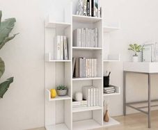 Book Cabinet in White Engineered Wood with Multiple Compartments and Compact Design for Living Room, Bedroom, Office