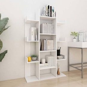 Book Cabinet in White Engineered Wood with Multiple Compartments and Compact Design for Living Room, Bedroom, Office