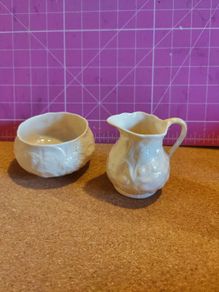 Beleek Irish Pottery Lily Cream and Sugar Set