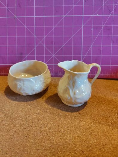 Beleek Irish Pottery Lily Cream and Sugar Set