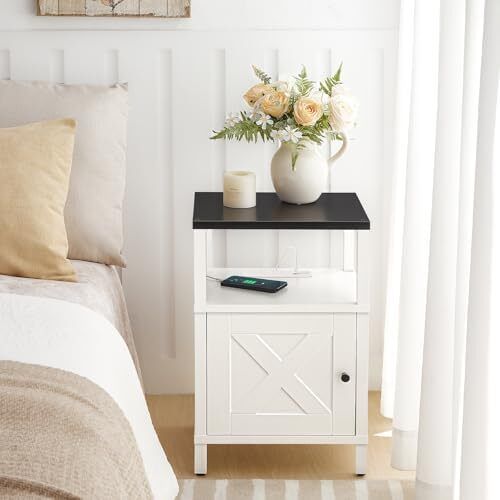 Beside Table with Charging Station, Side Table with Storage, Bedside Cabinet