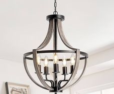 5 Light Farmhouse Chandelier Rustic Flush Mount Ceiling Light,Vintage Adjustable Height Hanging Pendant Lighting for Foyer Dining Room