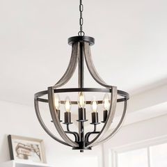 5 Light Farmhouse Chandelier Rustic Flush Mount Ceiling Light,Vintage Adjustable Height Hanging Pendant Lighting for Foyer Dining Room
