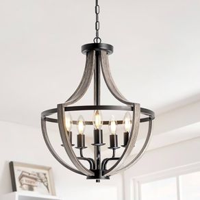 5 Light Farmhouse Chandelier Rustic Flush Mount Ceiling Light,Vintage Adjustable Height Hanging Pendant Lighting for Foyer Dining Room