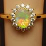 Gold Plated Sterling Silver Rare Facet cut Ethiopian Welo Opal and Lab Grown Moissanite Oval Cluster Ring Image 4