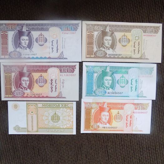 Lot of 6 Uncirculated Banknotes from Mongolia.2010-2017.