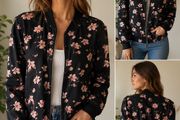 Floral Print Zip Up Bomber Jacket, size 8(EUR36)
