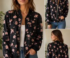 Floral Print Zip Up Bomber Jacket, size 8(EUR36)
