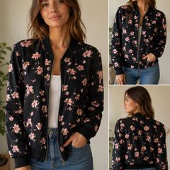 Floral Print Zip Up Bomber Jacket, size 8(EUR36)