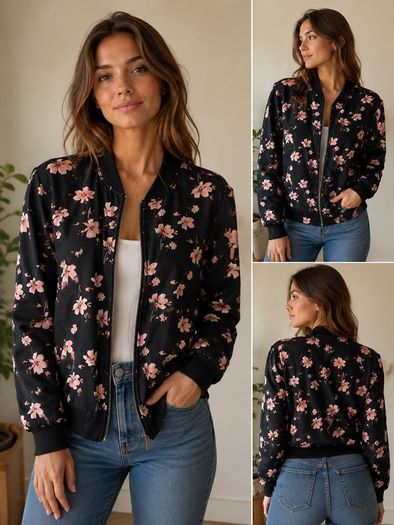Floral Print Zip Up Bomber Jacket, size 8(EUR36)
