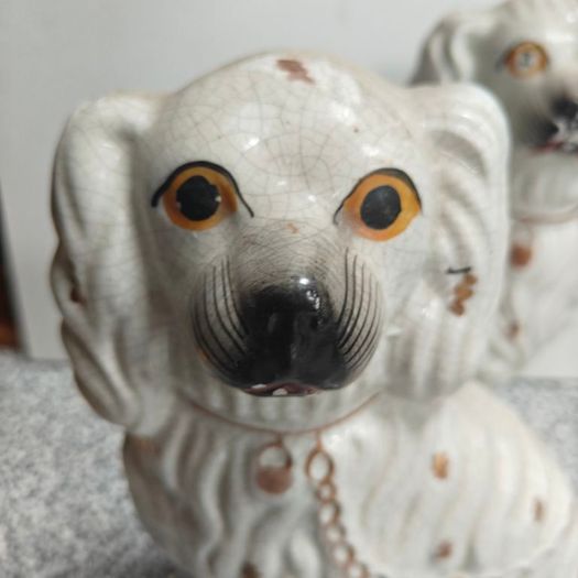 Vintage pair of Staffordshire pottery mantel dogs