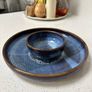 Irish Handmade Ceramic Dip Bowl / Speckled Blue Rustic Stoneware Chip & Crudite Platter Image 2