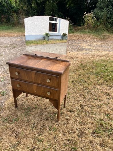 Vintage Mid-Century Wooden Dressing Table with Mirror