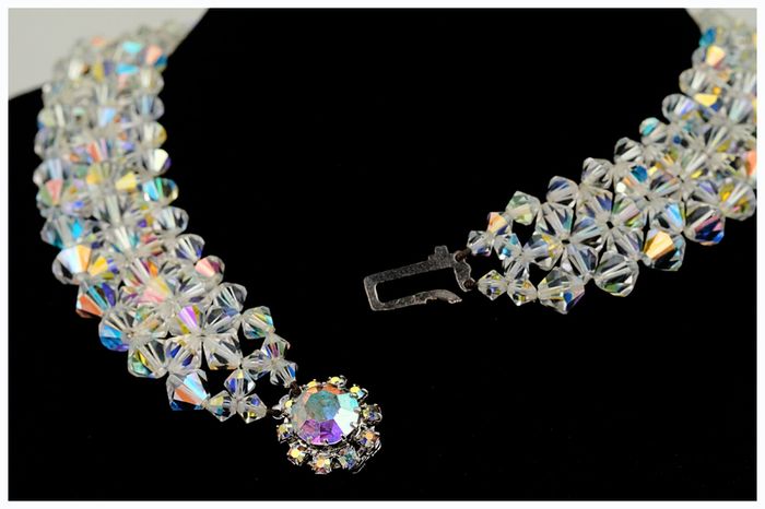 Vintage 1950s Aurora Borealis Choker Necklace Crystal Beads Bridal Necklace