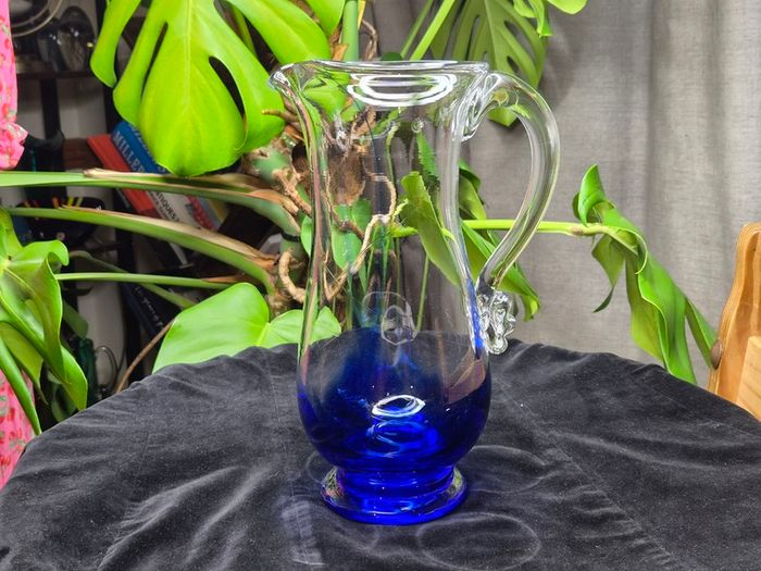 Jerpoint Glass Large Handcrafted Studio Art Glass Pitcher Cobalt Blue