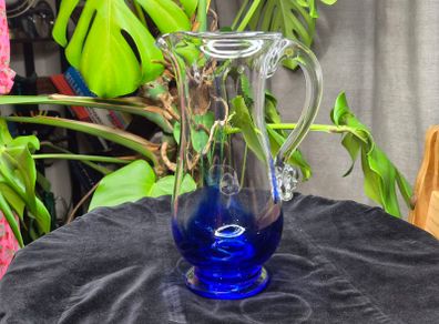 Jerpoint Glass Large Handcrafted Studio Art Glass Pitcher Cobalt Blue