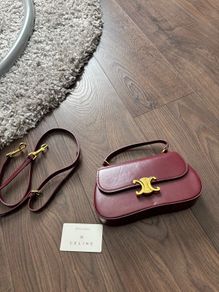 Celine Vintage Leather Triomphe Clasp Top Handle Crossbody Bag