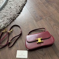Celine Vintage Leather Triomphe Clasp Top Handle Crossbody Bag