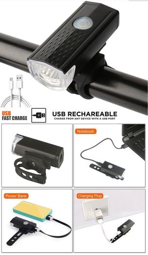 Bike Light, USB LED Rechargeable, Front and rear, Headlight Lamp Flashlight Cycling Safety Warning Light
