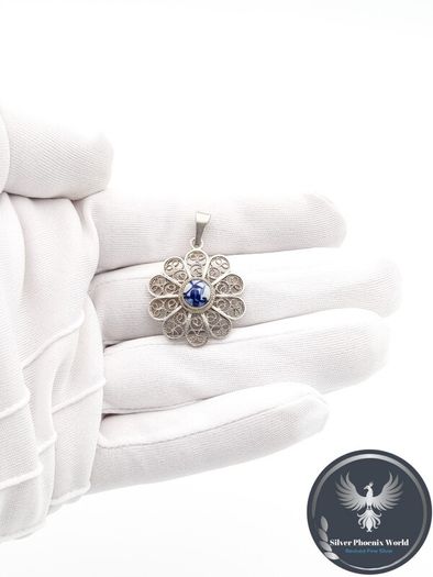 800 Silver Vintage Dutch Filigree Delfth Pendant