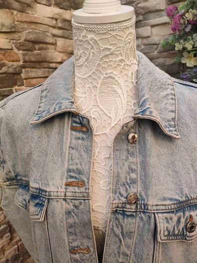 Denim Sleeveless jacket 80s 90s style on trend  size 12 Postage included